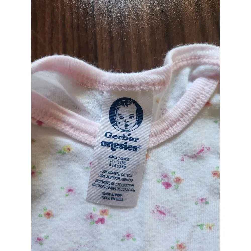 Gerber Onesies Baby Girl Small 13-18 lbs White Pink Floral Bodysuit